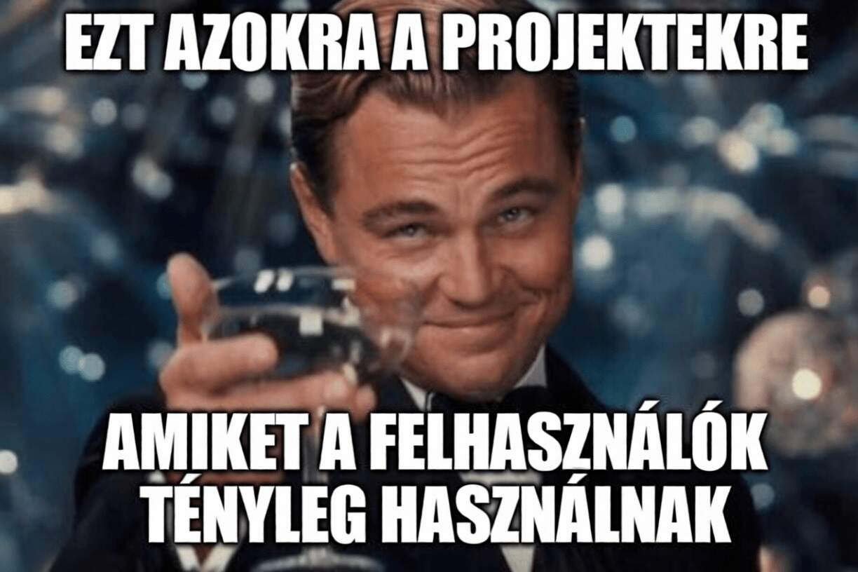 BI projektekről szóló mém egy poharat emelő férfival a felhasználói használat fontosságáról